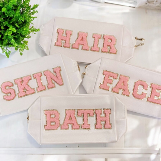 Stylish Set of 4 White Cosmetic Pouches