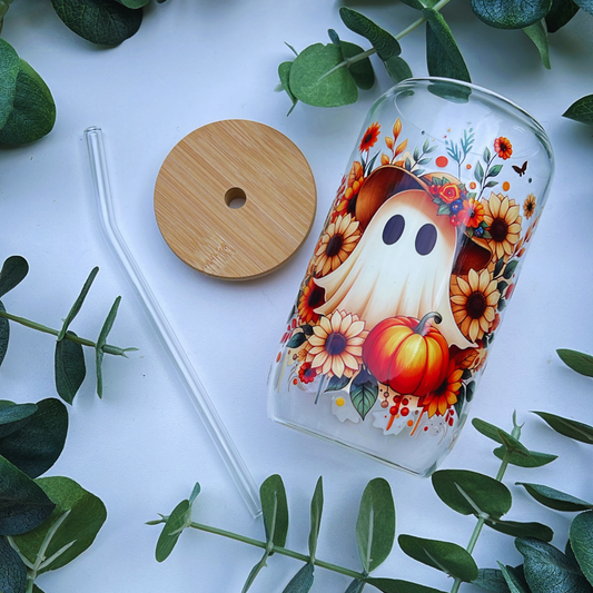 Autumn Ghost Floral Glass Cup