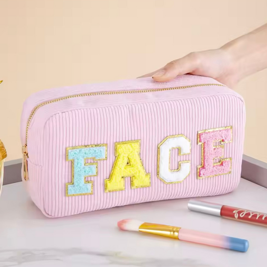 Pink Corduroy Makeup Bag