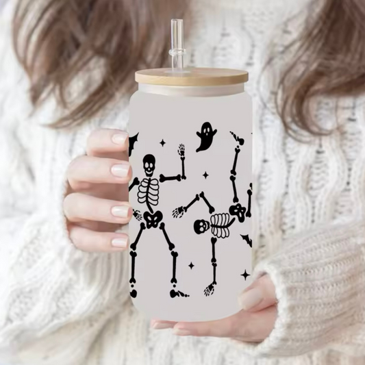 Skeleton Dance Frosted Glass Tumbler