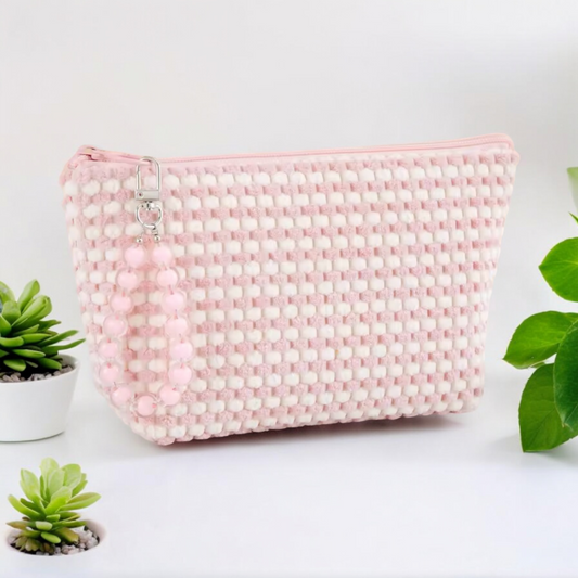 Elegant Pink Woven Texture Pouch