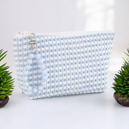 Chic Light Blue Woven Texture Pouch